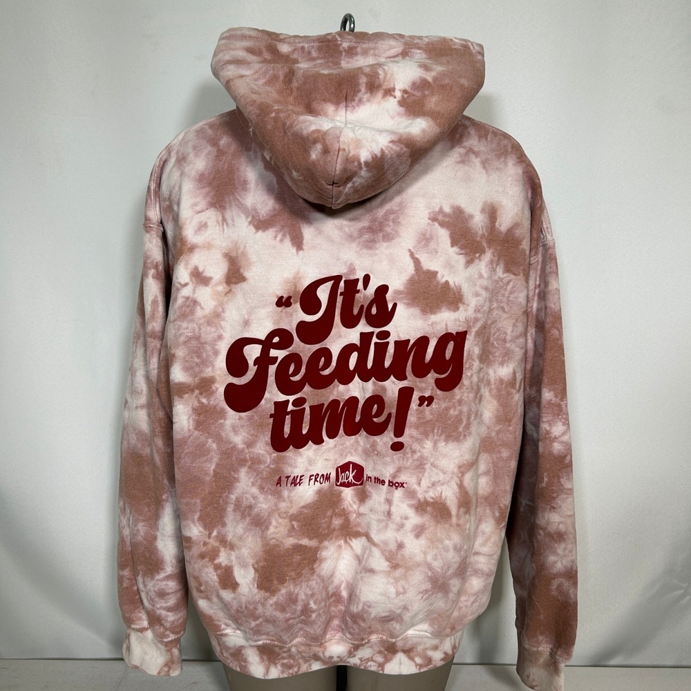 Jack in the Box Its Feeding Time Halloween Tie Dye Pink Hoodie Women's LARGE